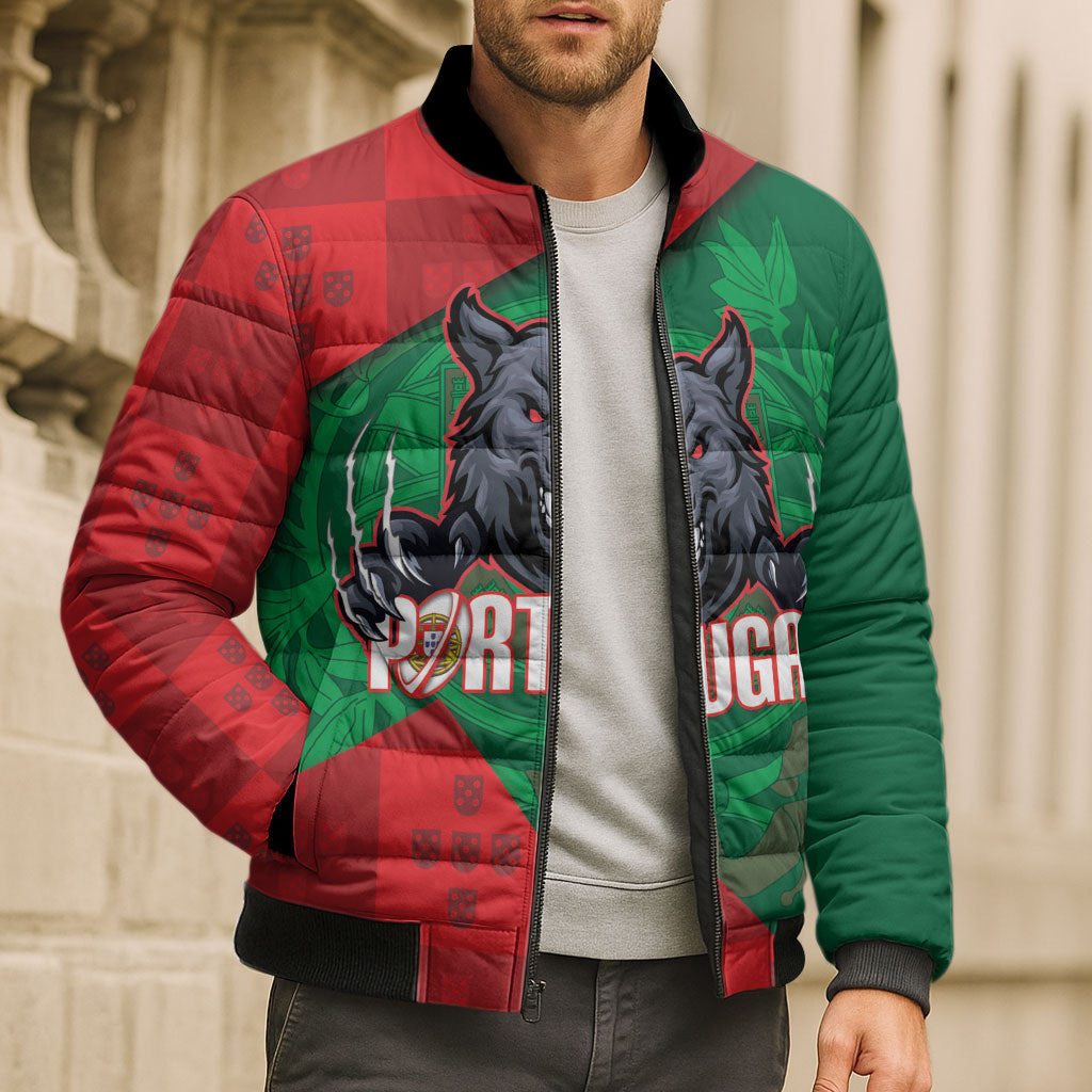 Custom Portugal Rugby 2026 Bomber Puffer Jacket Os Lobos Wolf Mascot