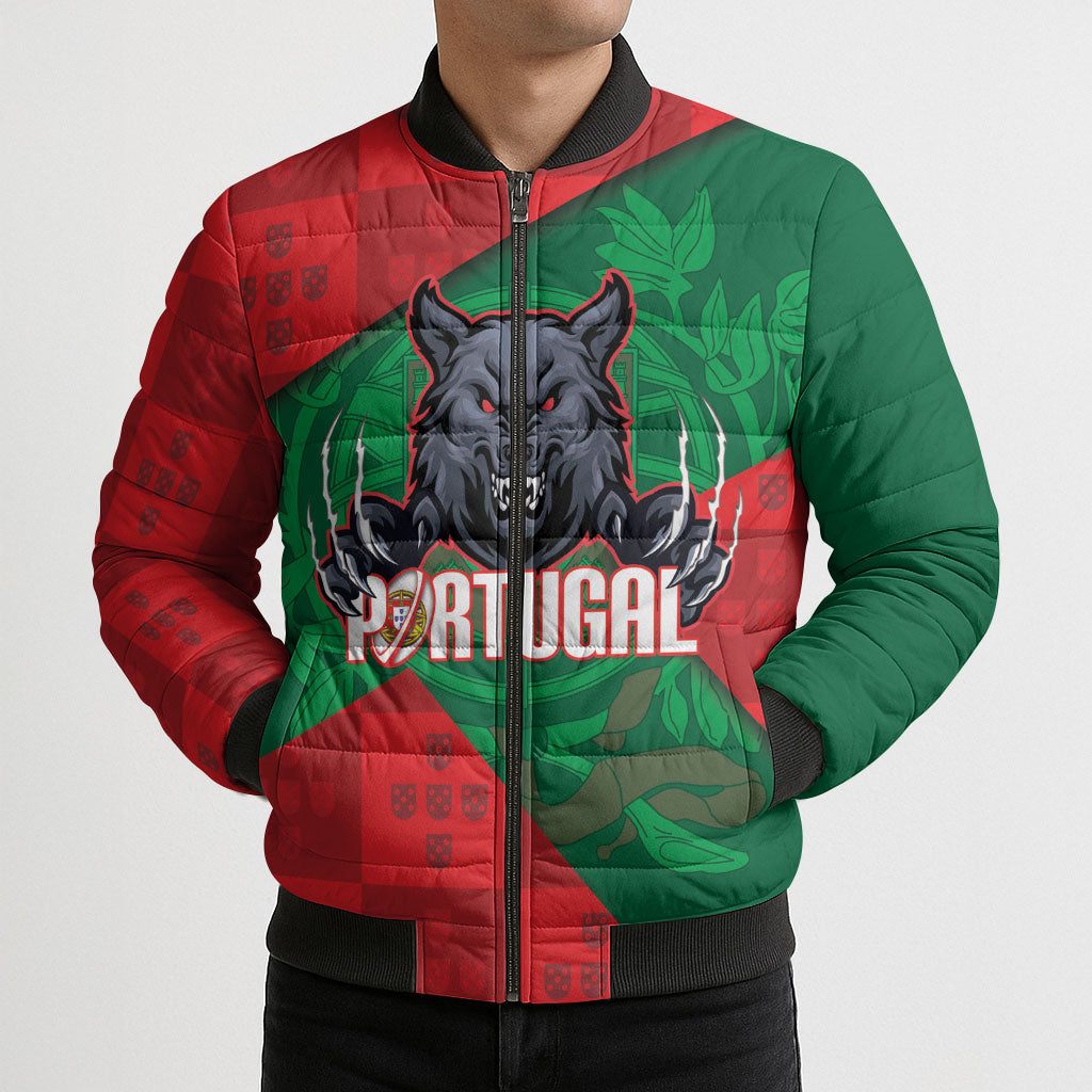 Custom Portugal Rugby 2026 Bomber Puffer Jacket Os Lobos Wolf Mascot
