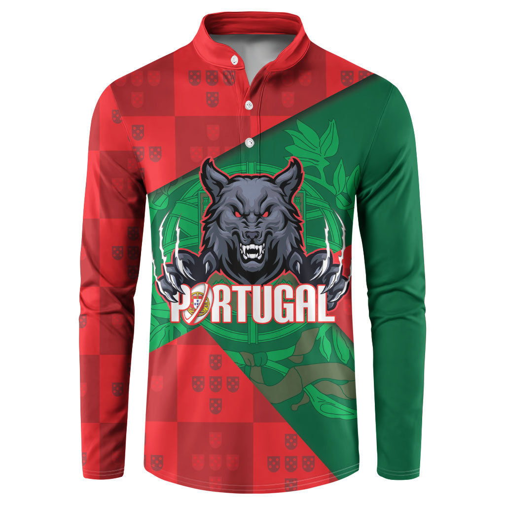 Custom Portugal Rugby 2026 Button Sweatshirt Os Lobos Wolf Mascot