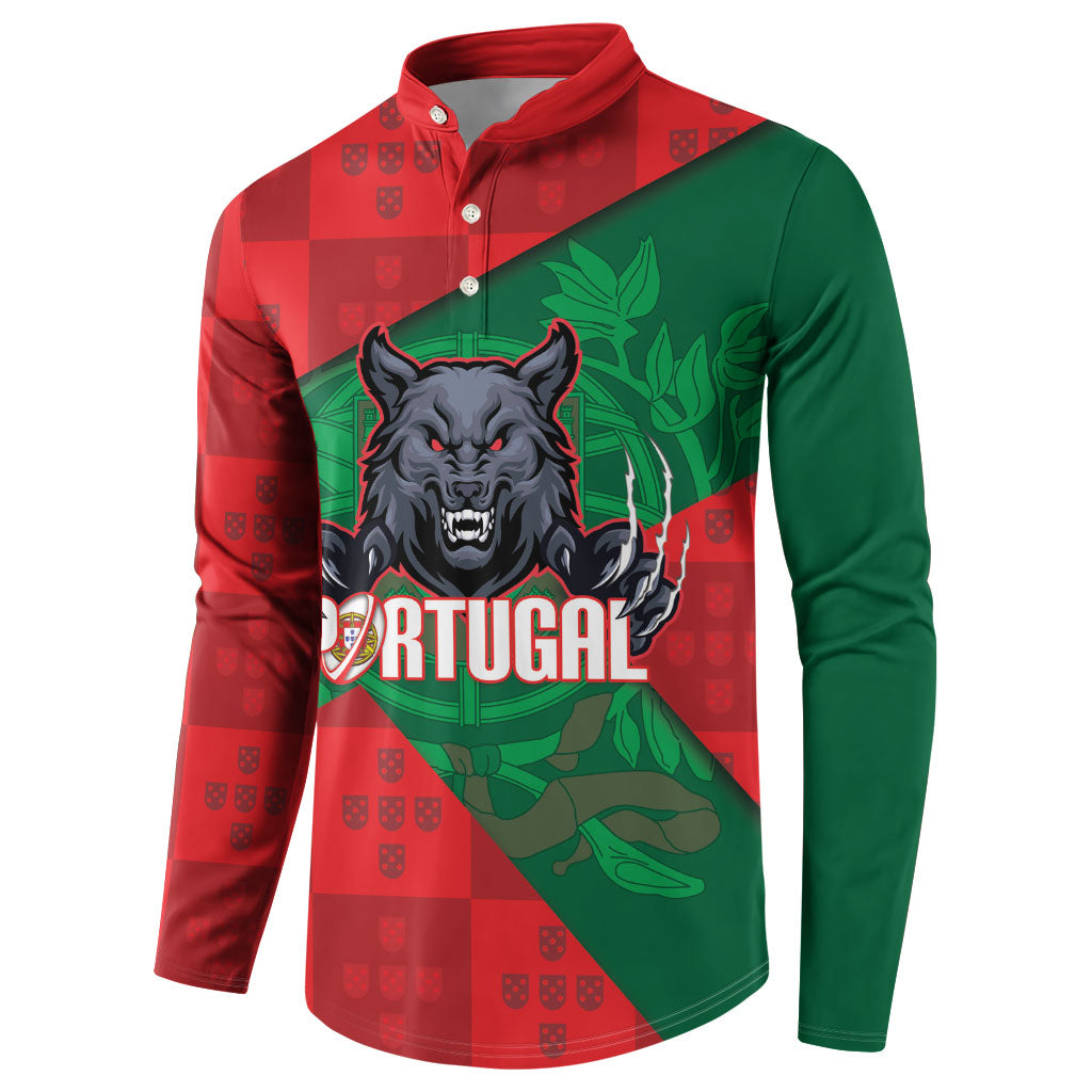 Custom Portugal Rugby 2026 Button Sweatshirt Os Lobos Wolf Mascot