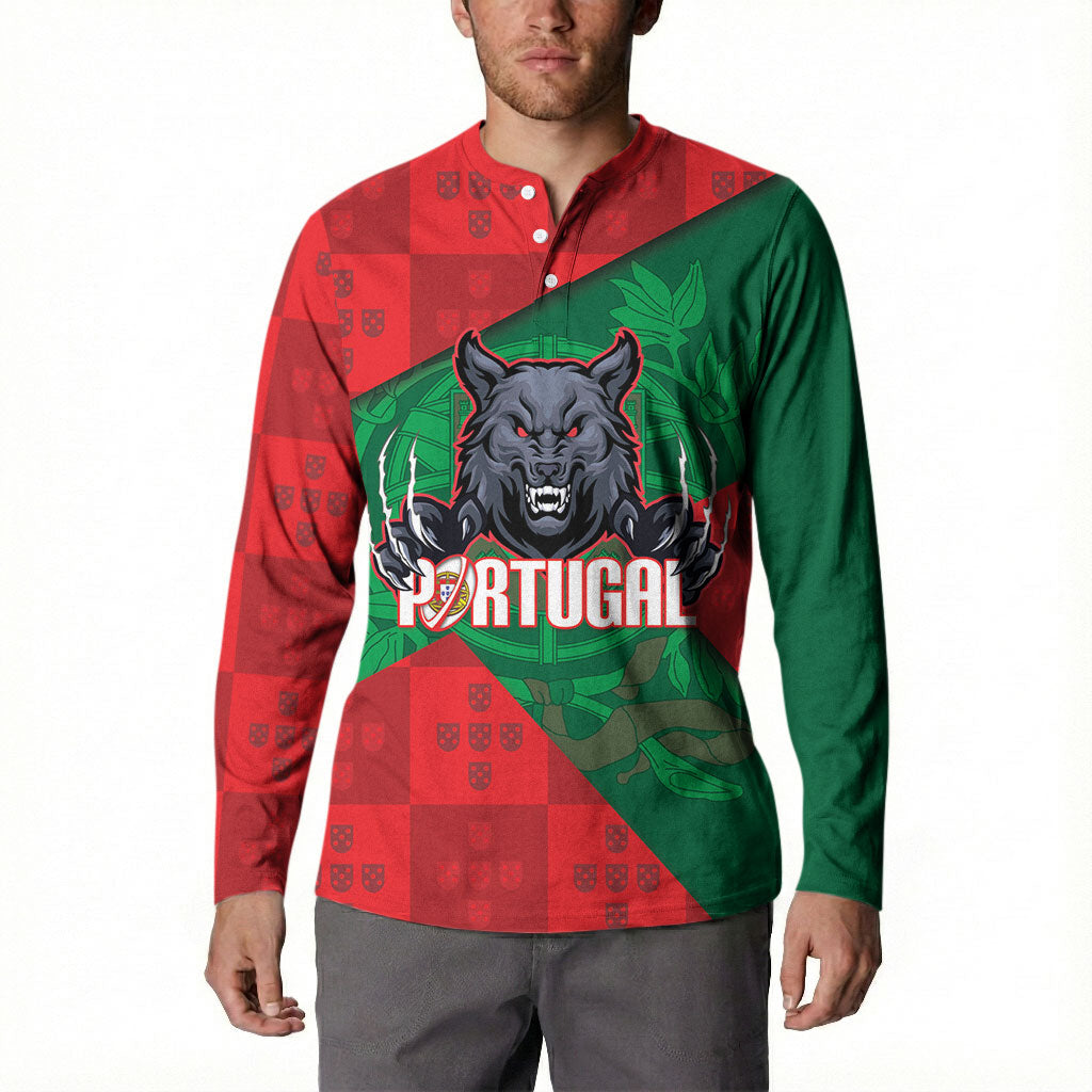Custom Portugal Rugby 2026 Button Sweatshirt Os Lobos Wolf Mascot