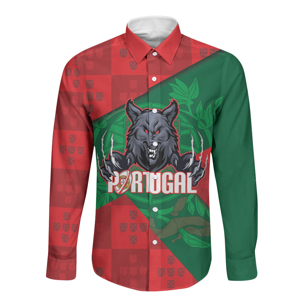 Custom Portugal Rugby 2026 Long Sleeve Button Shirt Os Lobos Wolf Mascot