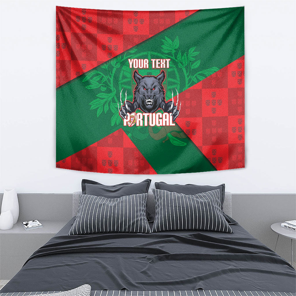Custom Portugal Rugby 2026 Tapestry Os Lobos Wolf Mascot