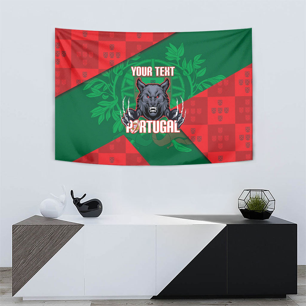Custom Portugal Rugby 2026 Tapestry Os Lobos Wolf Mascot