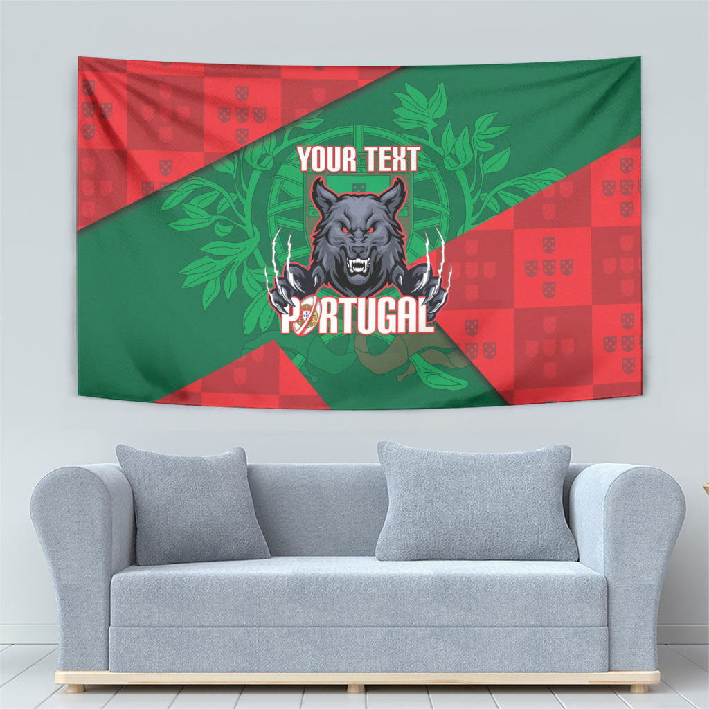 Custom Portugal Rugby 2026 Tapestry Os Lobos Wolf Mascot