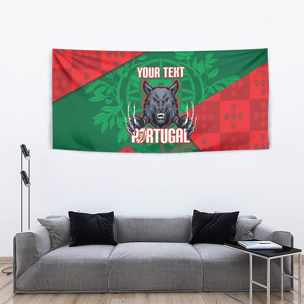 Custom Portugal Rugby 2026 Tapestry Os Lobos Wolf Mascot