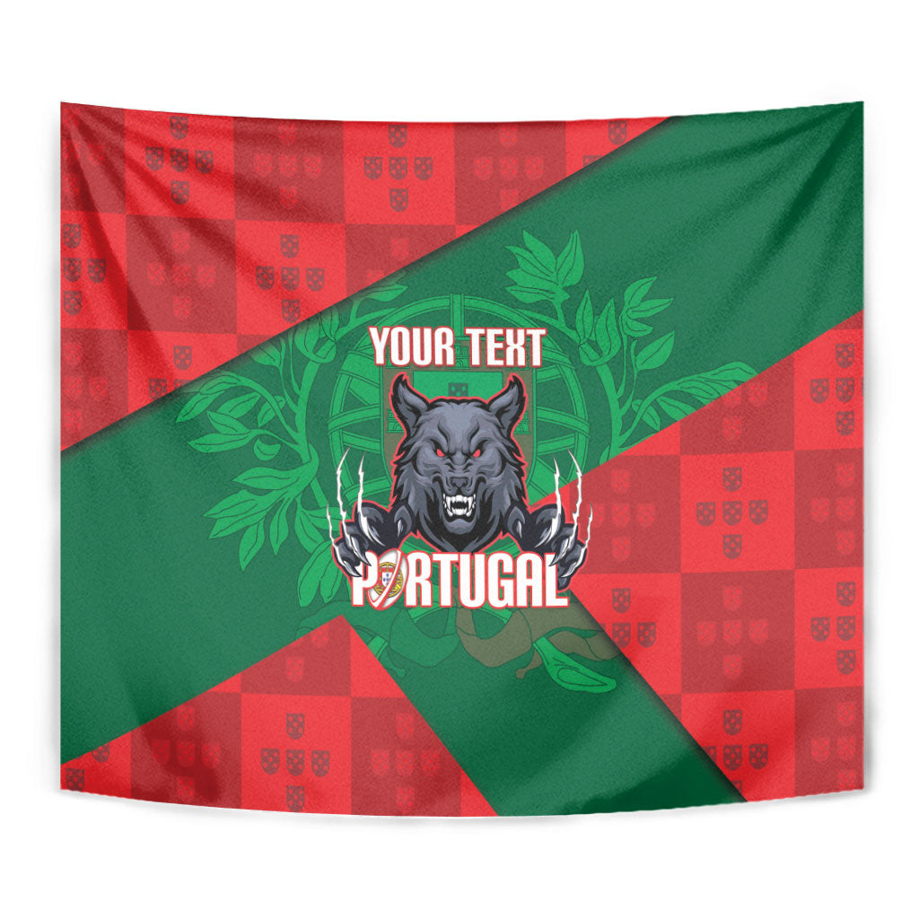 Custom Portugal Rugby 2026 Tapestry Os Lobos Wolf Mascot