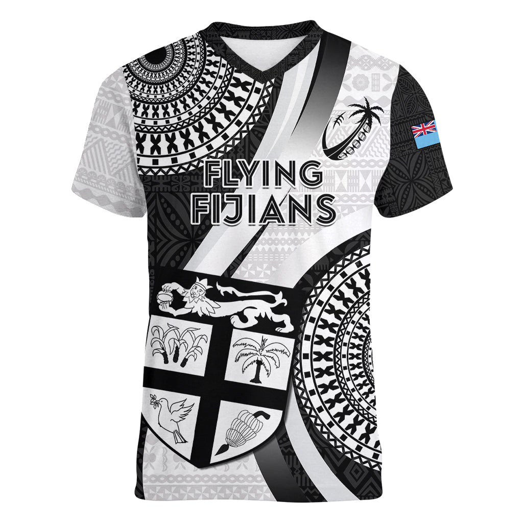 Fiji Rugby Women V Neck T Shirt World Cup 2023 Go Champions Fijian Tapa Black Version - Wonder Print Shop