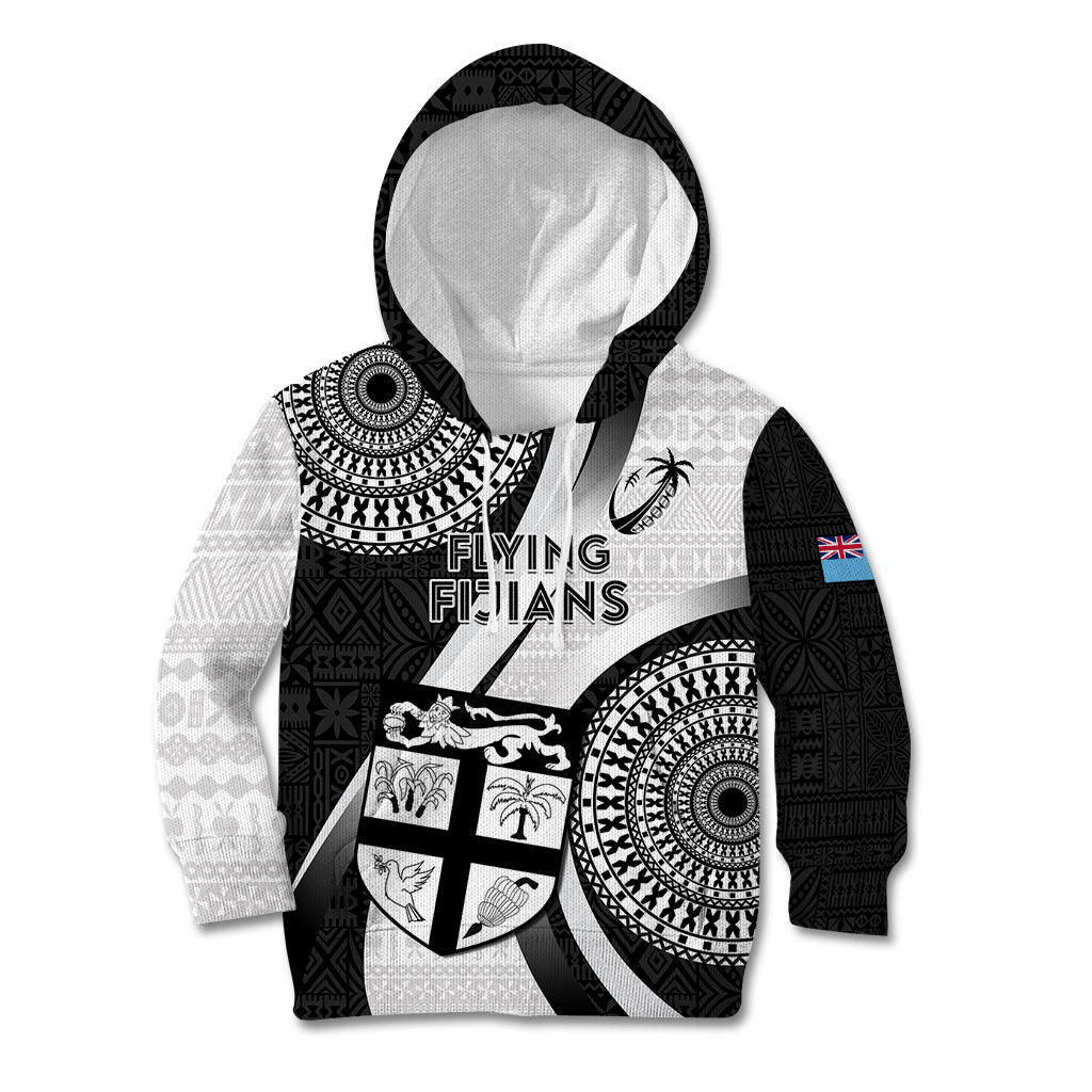 Custom Fiji Rugby Kid Hoodie World Cup 2023 Go Champions Fijian Tapa Black Version - Wonder Print Shop