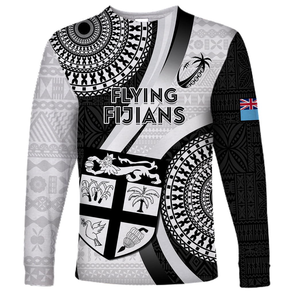 Custom Fiji Rugby Long Sleeve Shirt World Cup 2023 Go Champions Fijian Tapa Black Version - Wonder Print Shop