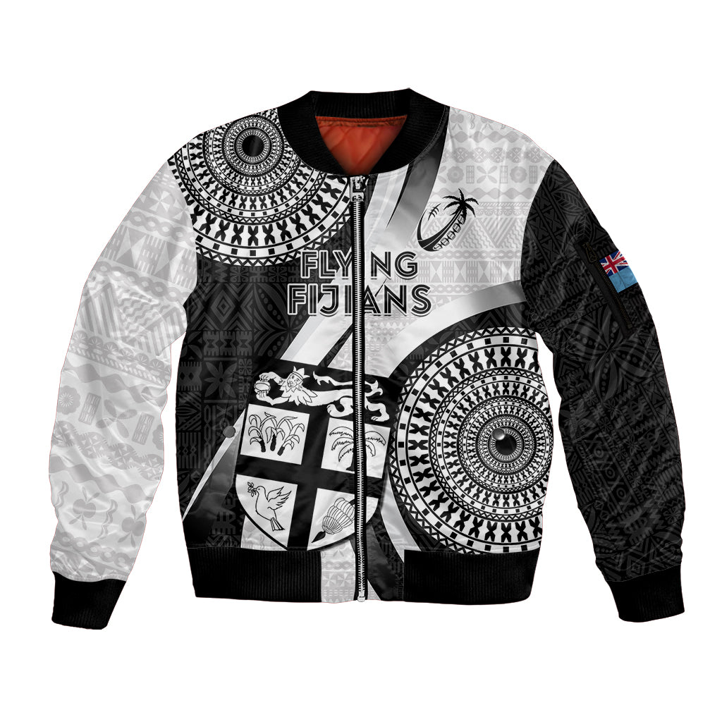 Custom Fiji Rugby Sleeve Zip Bomber Jacket World Cup 2023 Go Champions Fijian Tapa Black Version - Wonder Print Shop