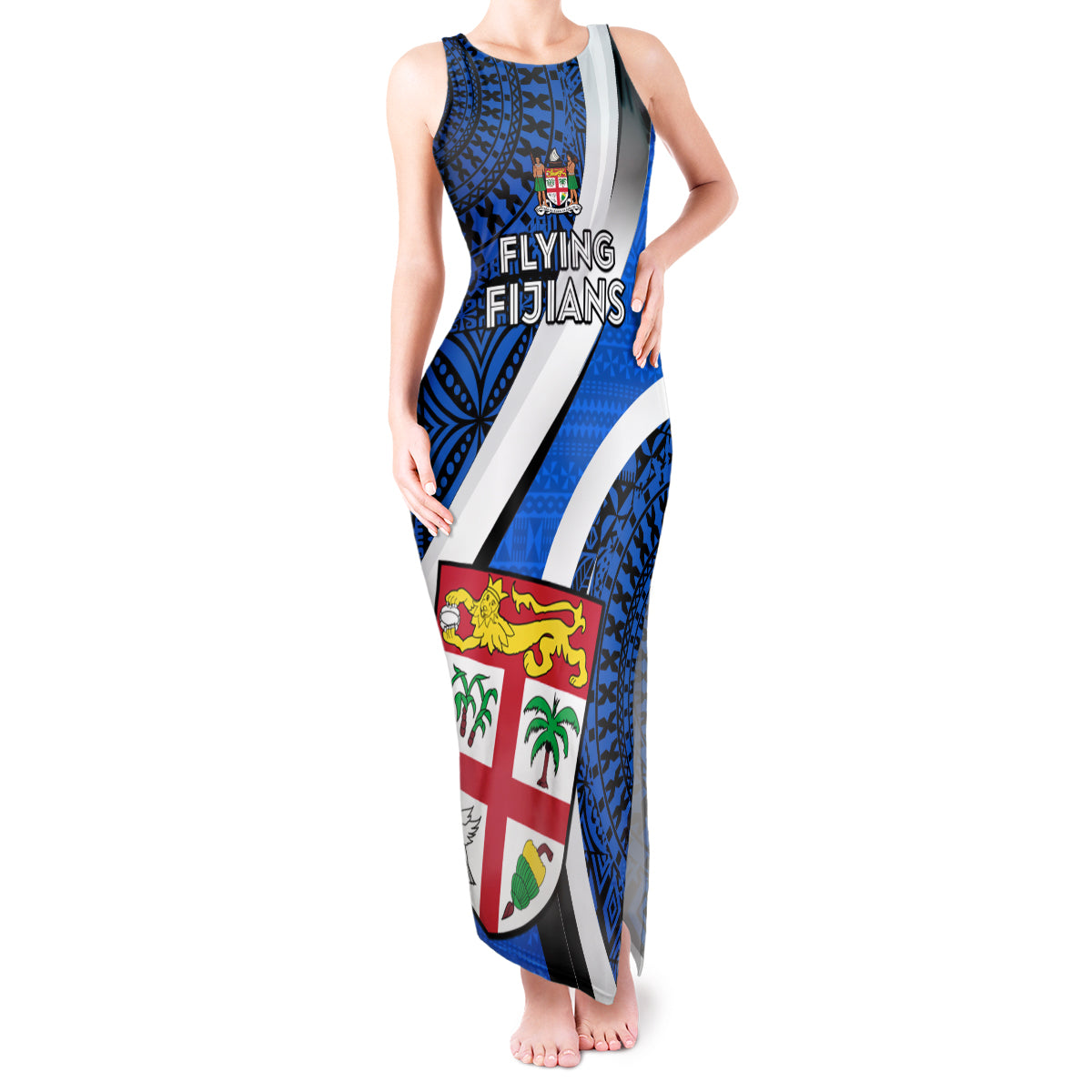 Fiji Rugby Tank Maxi Dress World Cup 2023 Go Champions Fijian Tapa Blue Version - Wonder Print Shop