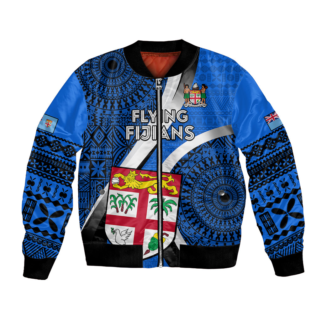 Custom Fiji Rugby Bomber Jacket World Cup 2023 Go Champions Fijian Tapa Blue Version - Wonder Print Shop