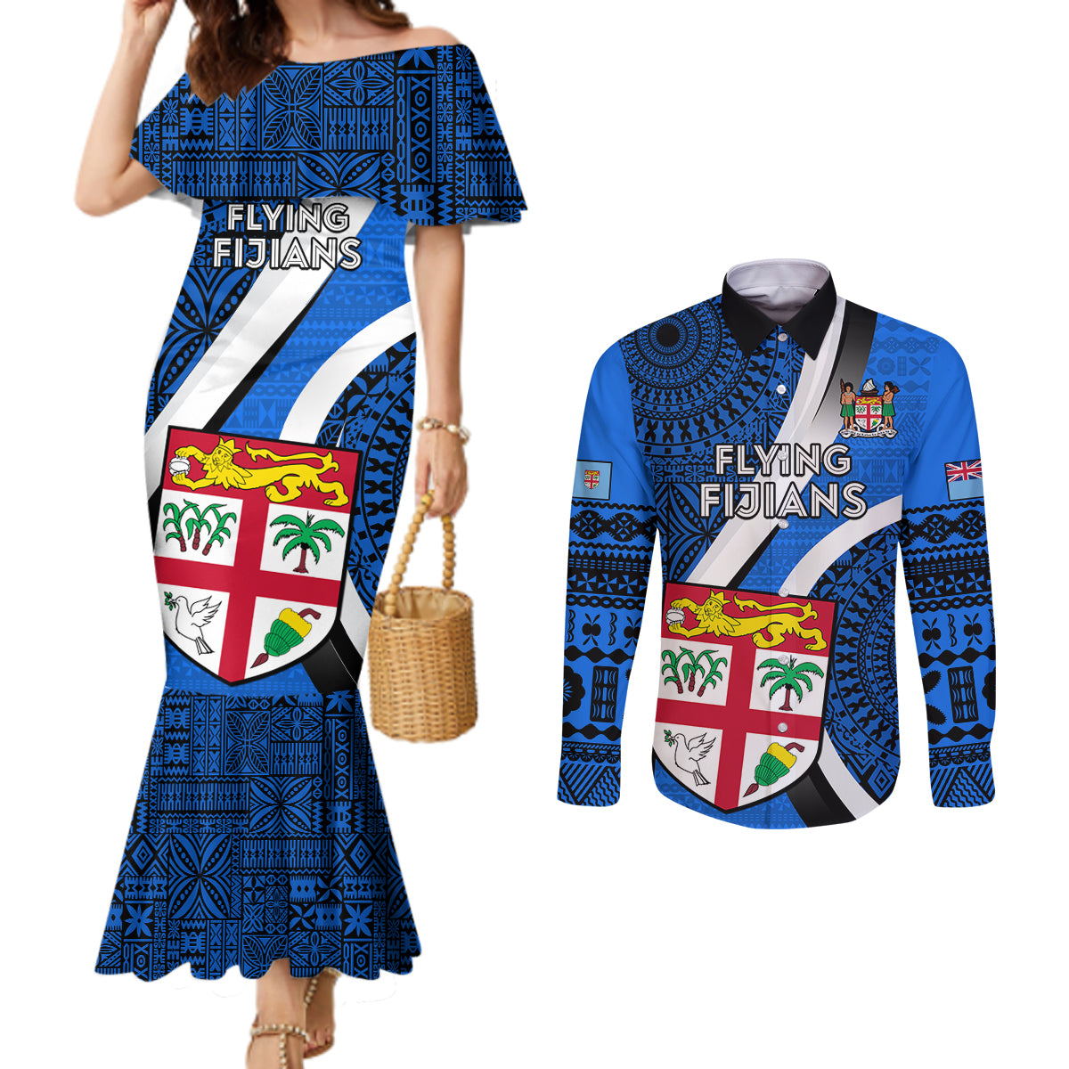 custom-fiji-rugby-couples-matching-mermaid-dress-and-long-sleeve-button-shirts-world-cup-2023-go-champions-fijian-tapa-blue-version