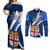 Custom Fiji Rugby Couples Matching Off Shoulder Maxi Dress and Long Sleeve Button Shirts World Cup 2023 Go Champions Fijian Tapa Blue Version - Wonder Print Shop