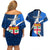 Custom Fiji Rugby Couples Matching Off Shoulder Short Dress and Hawaiian Shirt World Cup 2023 Go Champions Fijian Tapa Blue Version - Wonder Print Shop