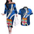 Custom Fiji Rugby Couples Matching Off The Shoulder Long Sleeve Dress and Hawaiian Shirt World Cup 2023 Go Champions Fijian Tapa Blue Version - Wonder Print Shop