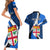 Custom Fiji Rugby Couples Matching Short Sleeve Bodycon Dress and Hawaiian Shirt World Cup 2023 Go Champions Fijian Tapa Blue Version - Wonder Print Shop