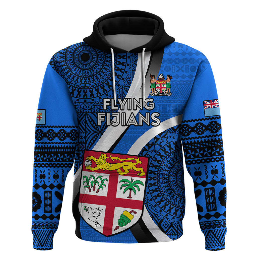 Custom Fiji Rugby Hoodie World Cup 2023 Go Champions Fijian Tapa Blue Version - Wonder Print Shop