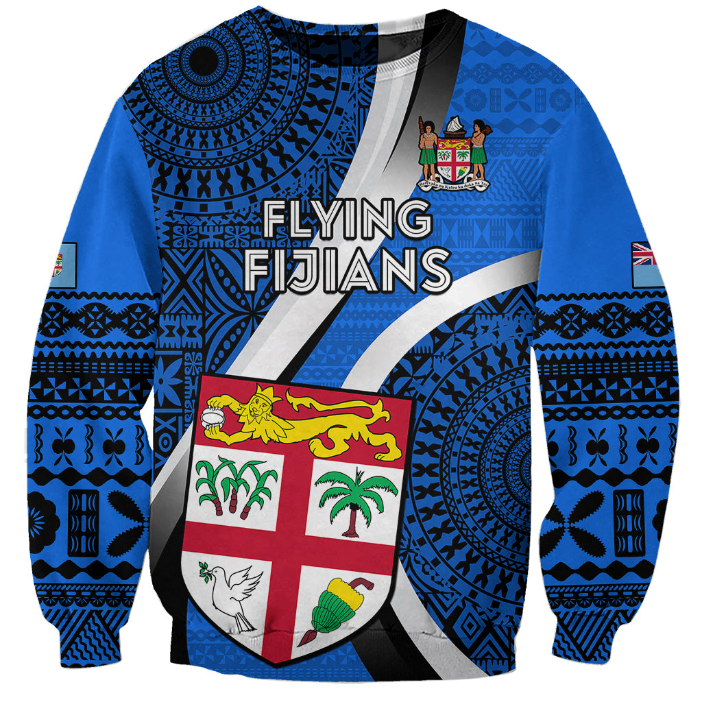 Custom Fiji Rugby Sweatshirt World Cup 2023 Go Champions Fijian Tapa Blue Version - Wonder Print Shop