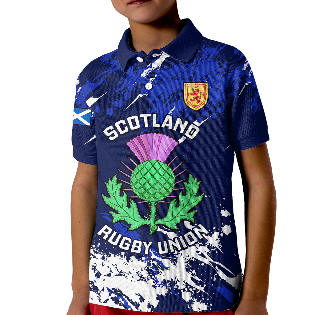 Scotland Rugby Kid Polo Shirt World Cup 2023 Go Scottish Thistle Grunge Style - Wonder Print Shop