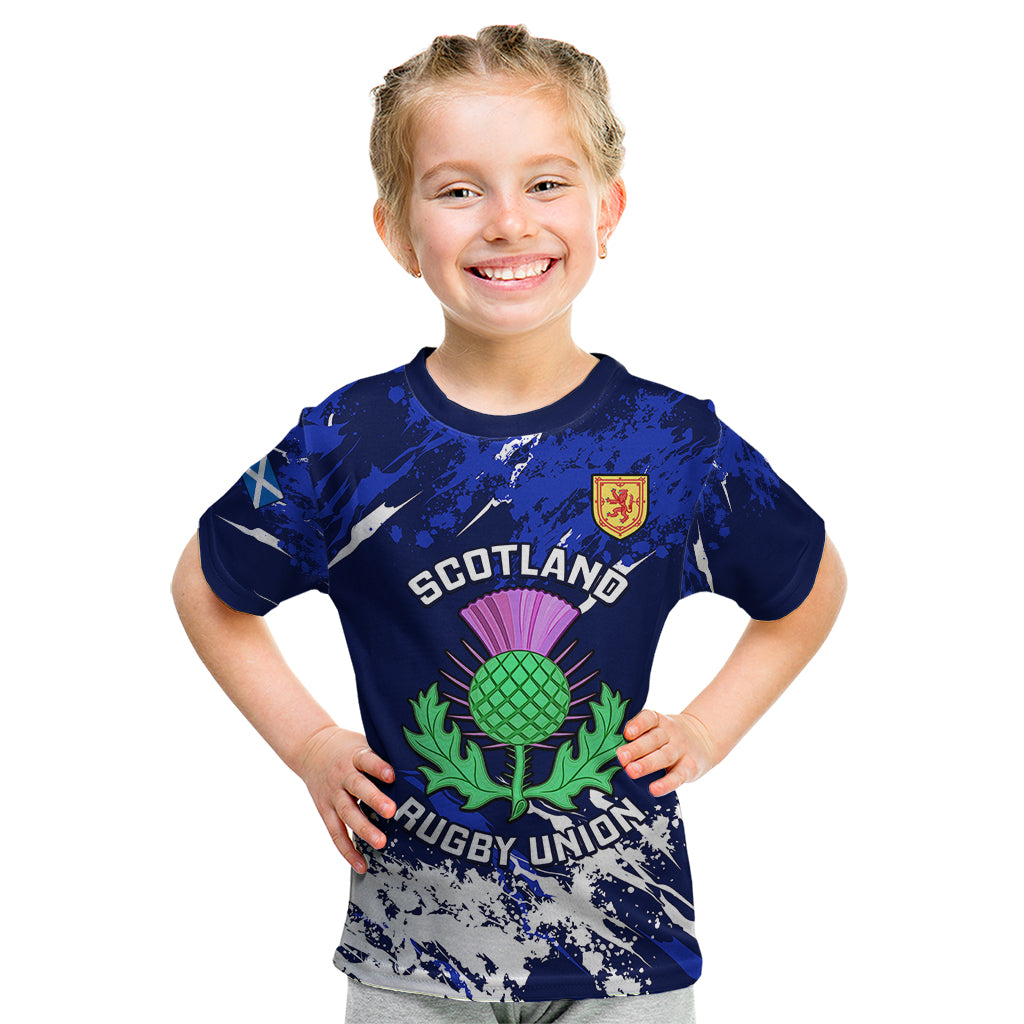 Scotland Rugby Kid T Shirt World Cup 2023 Go Scottish Thistle Grunge Style - Wonder Print Shop