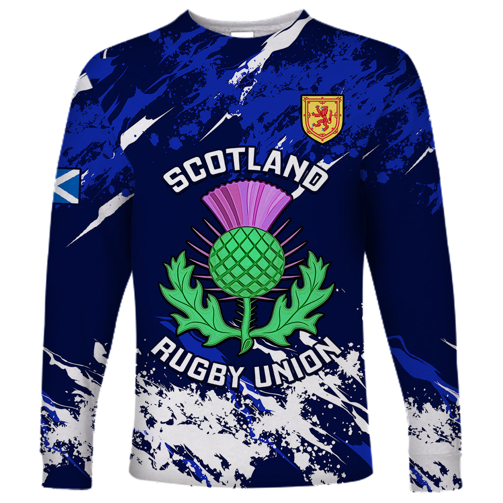 Scotland Rugby Long Sleeve Shirt World Cup 2023 Go Scottish Thistle Grunge Style - Wonder Print Shop