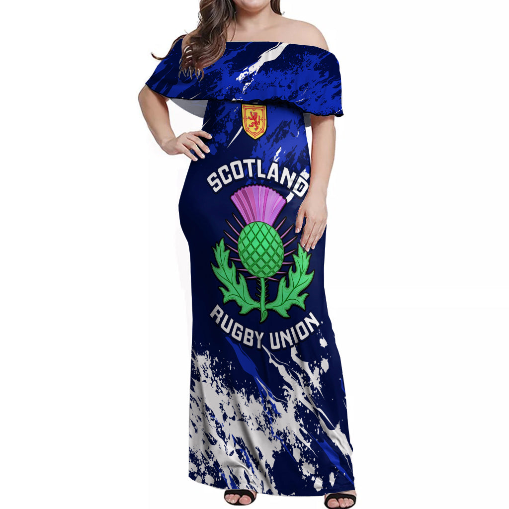 Scotland Rugby Off Shoulder Maxi Dress World Cup 2023 Go Scottish Thistle Grunge Style - Wonder Print Shop