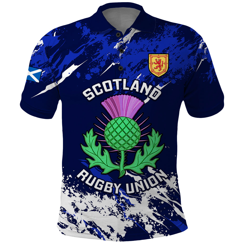 Scotland Rugby Polo Shirt World Cup 2023 Go Scottish Thistle Grunge Style - Wonder Print Shop