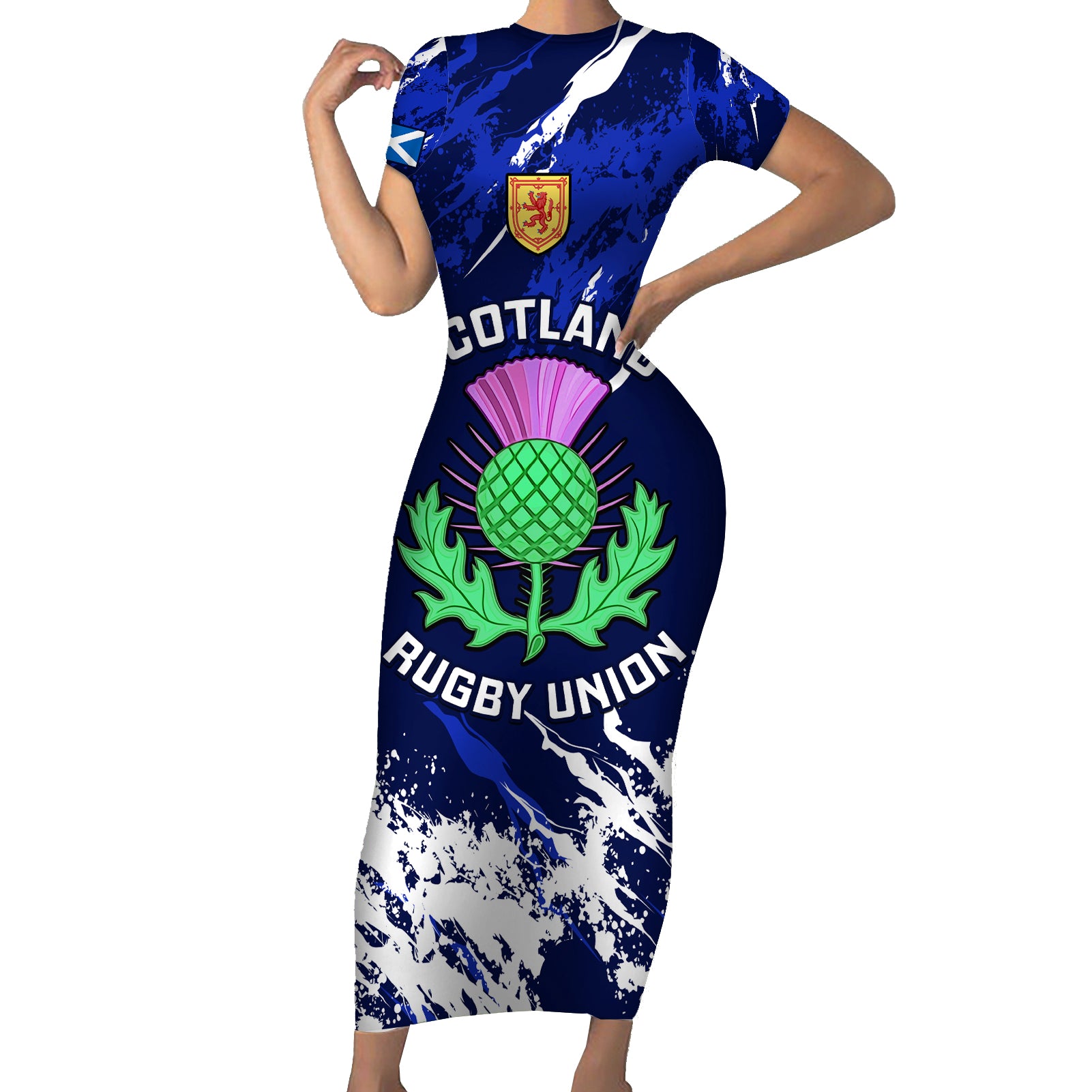 scotland-rugby-short-sleeve-bodycon-dress-world-cup-2023-go-scottish-thistle-grunge-style