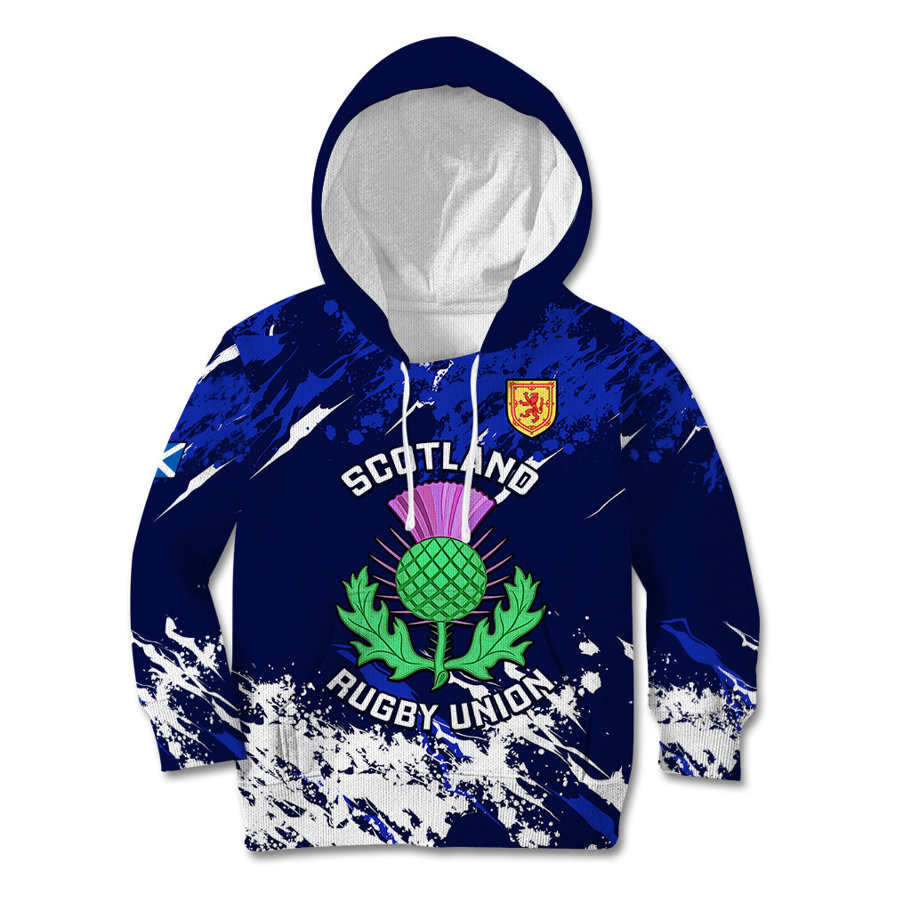 Custom Scotland Rugby Kid Hoodie World Cup 2023 Go Scottish Thistle Grunge Style - Wonder Print Shop