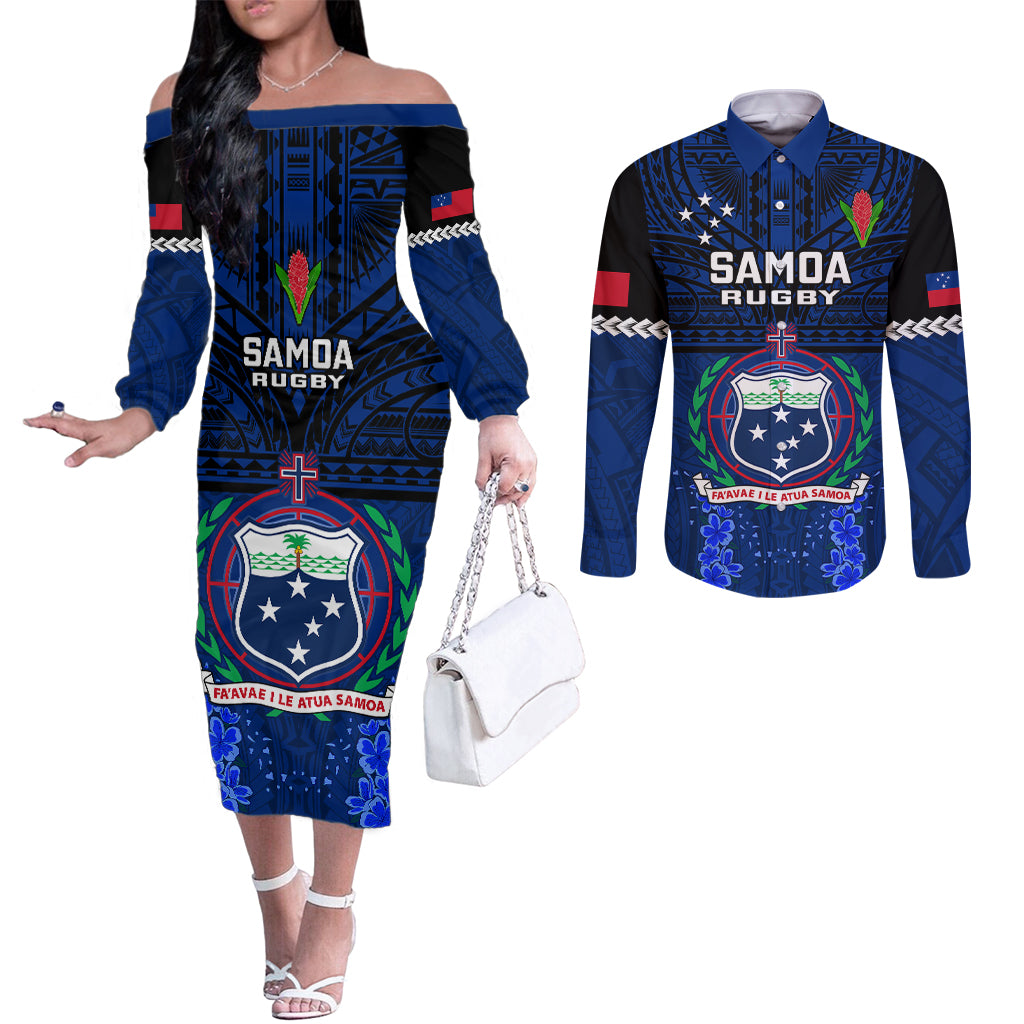 samoa-rugby-couples-matching-off-the-shoulder-long-sleeve-dress-and-long-sleeve-button-shirts-world-cup-2023-go-champions-manu-samoa