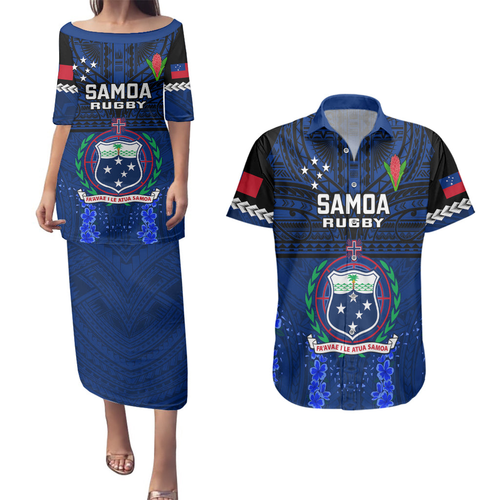 Samoa Rugby Couples Matching Puletasi Dress and Hawaiian Shirt World Cup 2023 Go Champions Manu Samoa - Wonder Print Shop