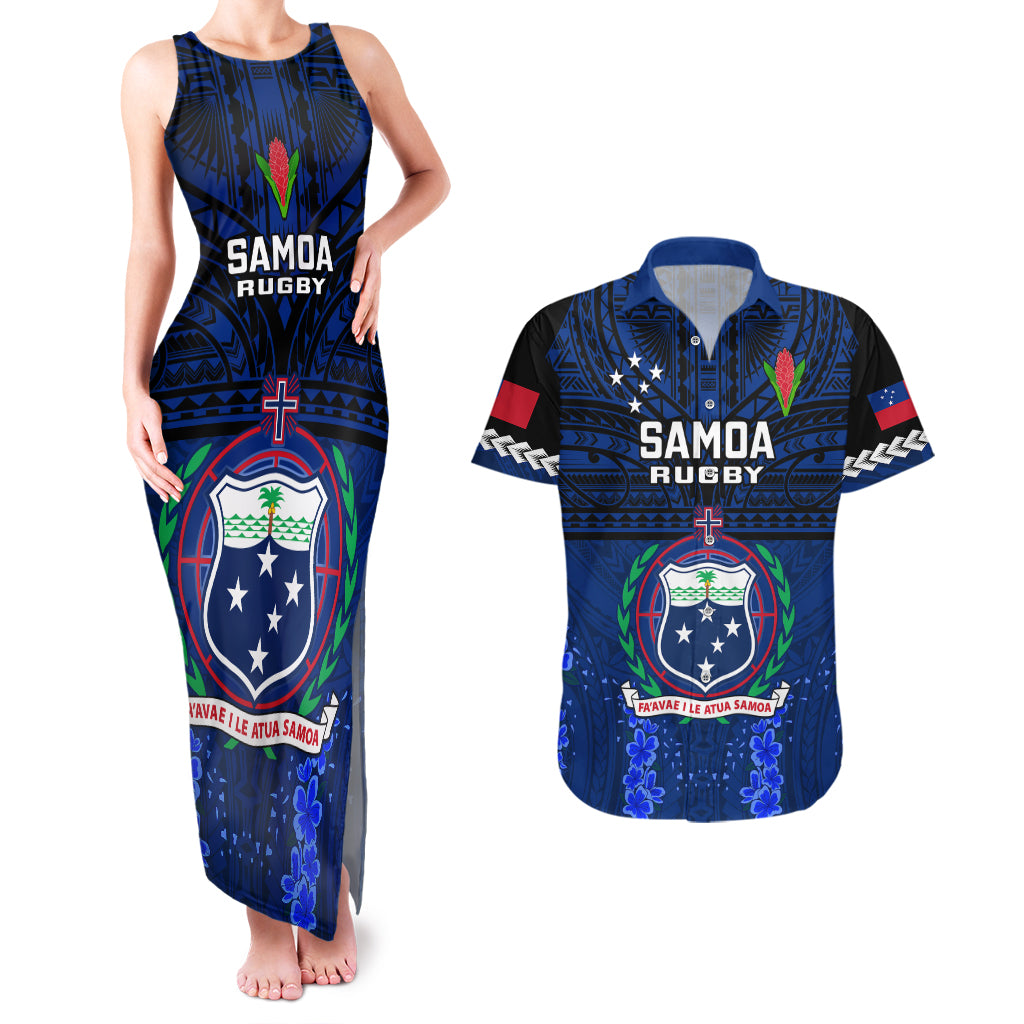 Samoa Rugby Couples Matching Tank Maxi Dress and Hawaiian Shirt World Cup 2023 Go Champions Manu Samoa - Wonder Print Shop