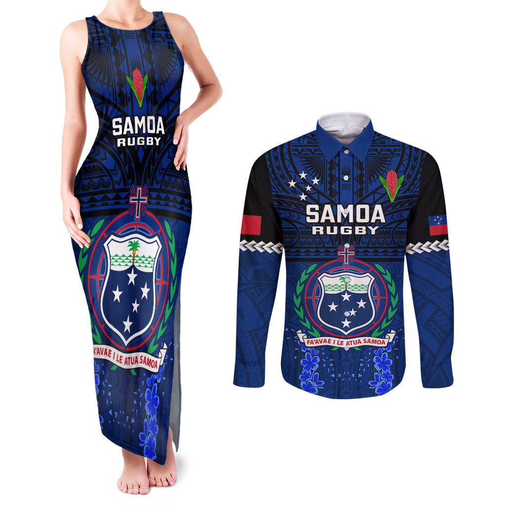 Samoa Rugby Couples Matching Tank Maxi Dress and Long Sleeve Button Shirts World Cup 2023 Go Champions Manu Samoa - Wonder Print Shop