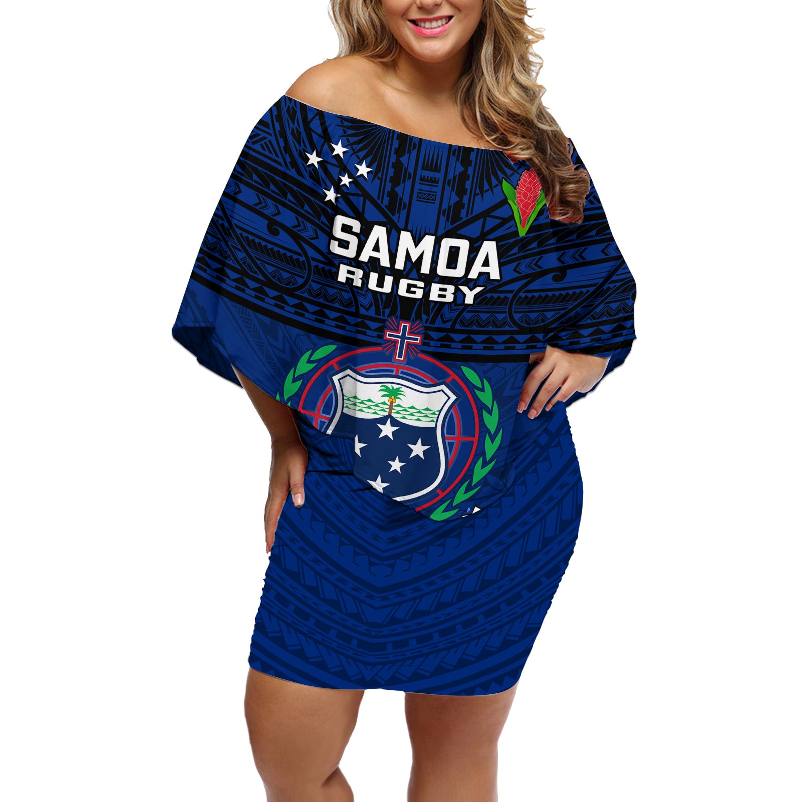 Samoa Rugby Off Shoulder Short Dress World Cup 2023 Go Champions Manu Samoa - Wonder Print Shop