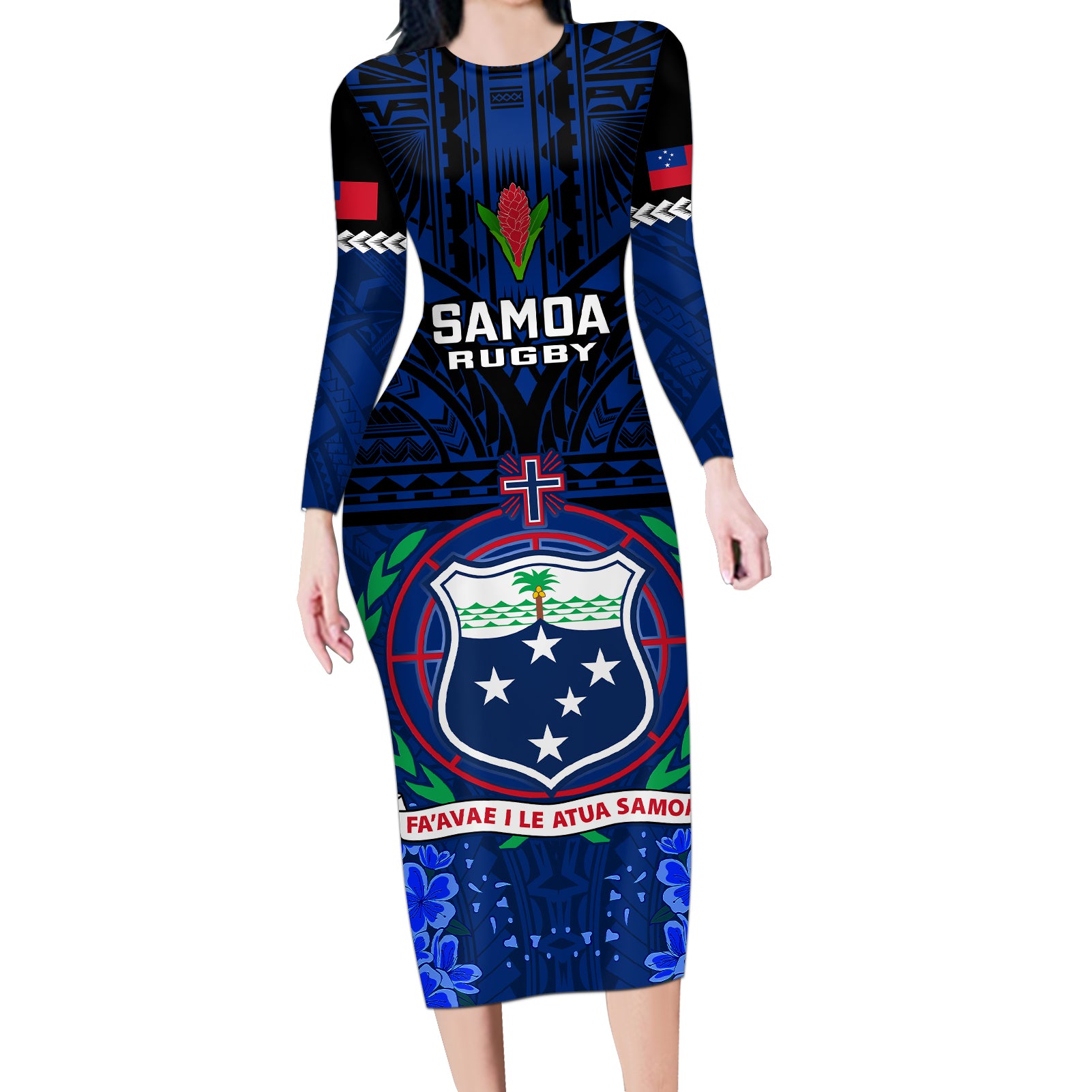 Custom Samoa Rugby Long Sleeve Bodycon Dress World Cup 2023 Go Champions Manu Samoa - Wonder Print Shop