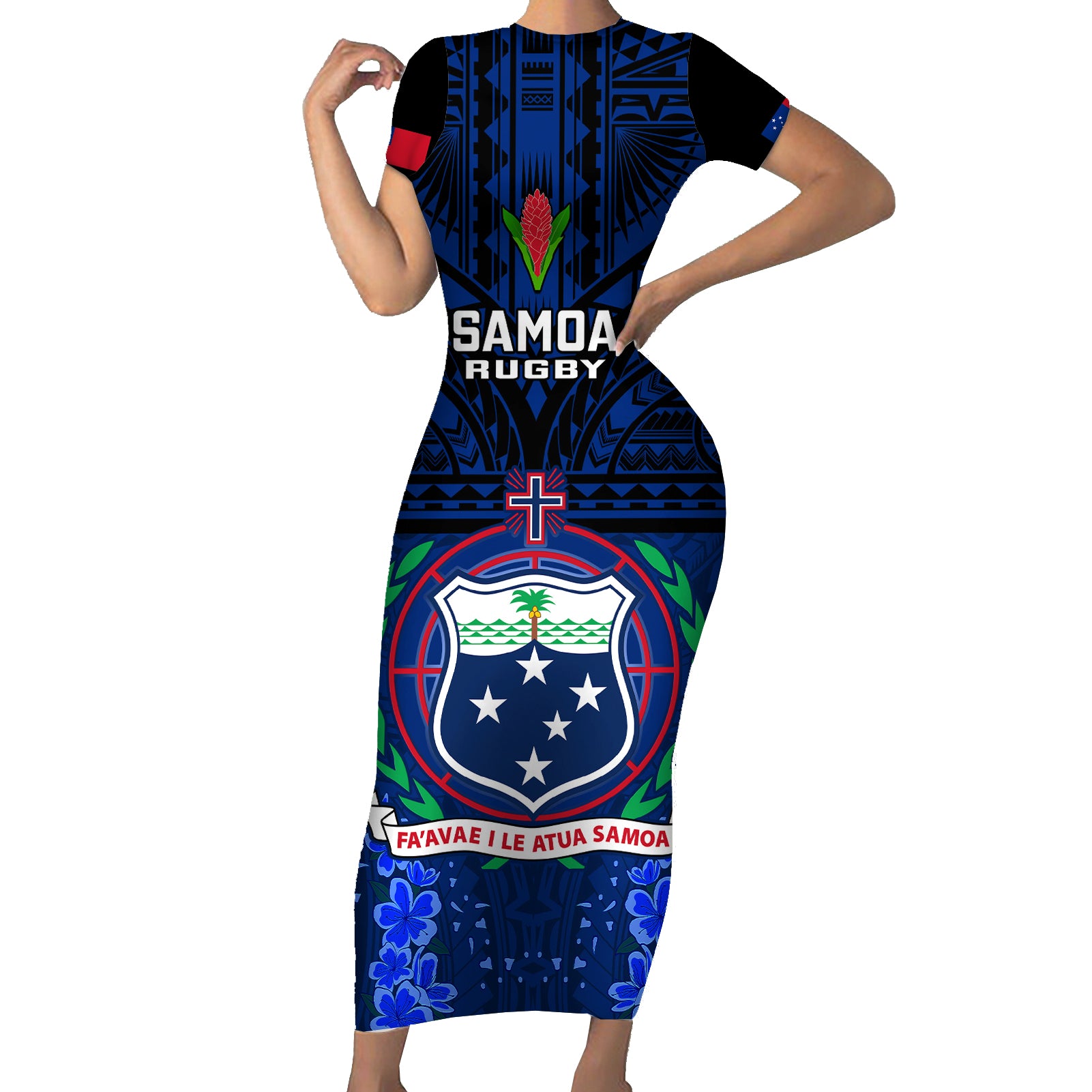 Custom Samoa Rugby Short Sleeve Bodycon Dress World Cup 2023 Go Champions Manu Samoa - Wonder Print Shop