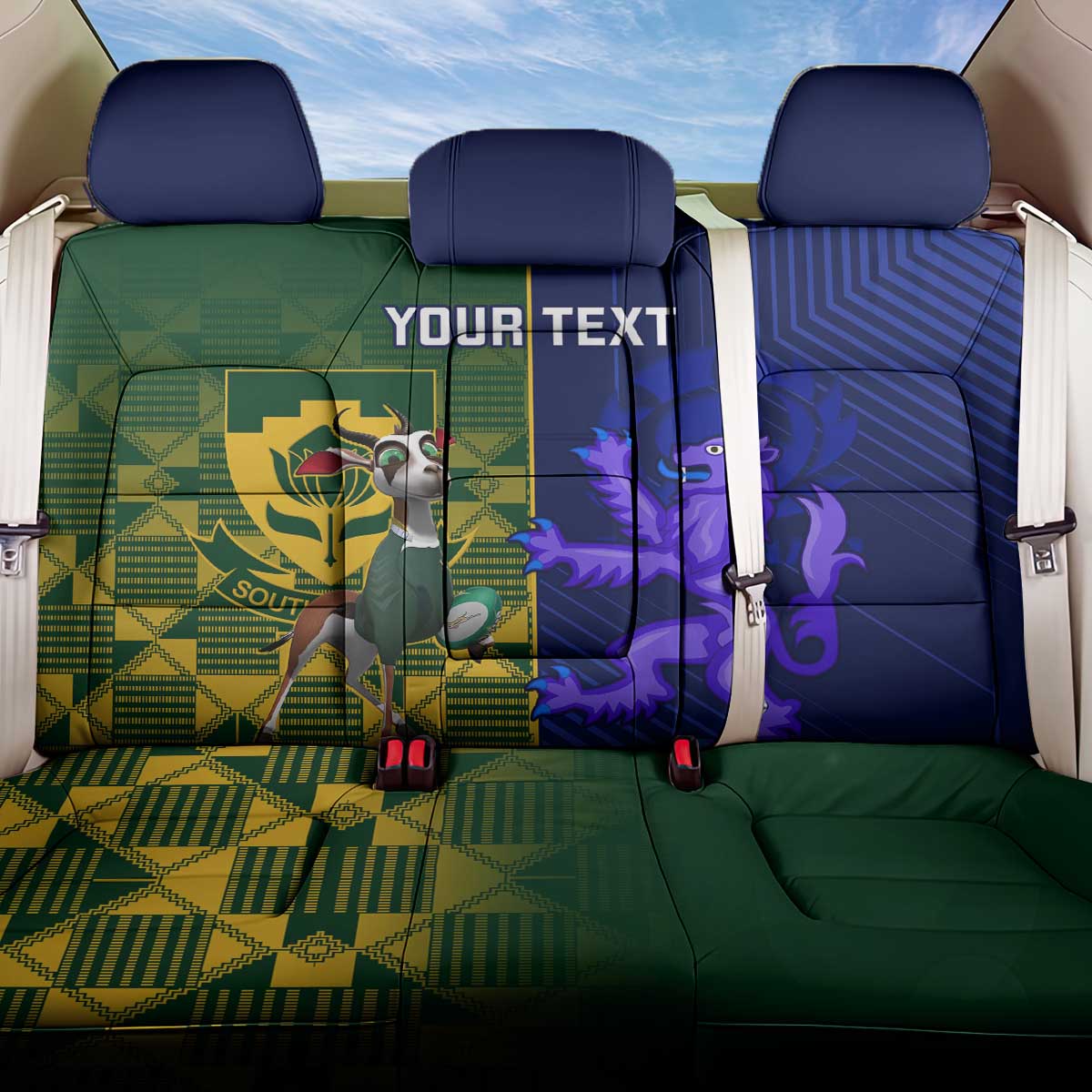 Custom South Africa And Scotland Rugby Back Car Seat Cover Springboks Thistle Together - Wonder Print Shop