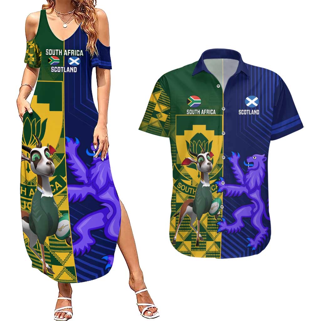 Custom South Africa And Scotland Rugby Couples Matching Summer Maxi Dress and Hawaiian Shirt Springboks Thistle Together - Wonder Print Shop