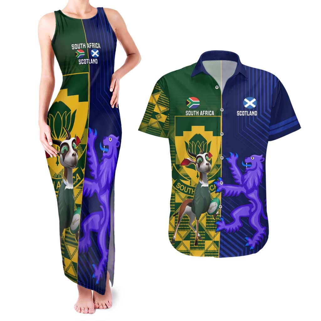 Custom South Africa And Scotland Rugby Couples Matching Tank Maxi Dress and Hawaiian Shirt Springboks Thistle Together - Wonder Print Shop