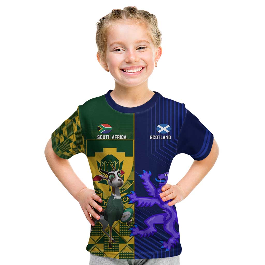 Custom South Africa And Scotland Rugby Kid T Shirt Springboks Thistle Together - Wonder Print Shop