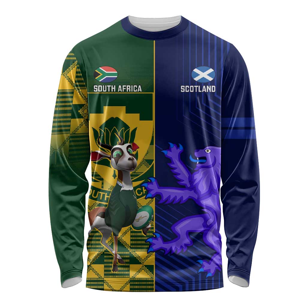 Custom South Africa And Scotland Rugby Long Sleeve Shirt Springboks Thistle Together - Wonder Print Shop