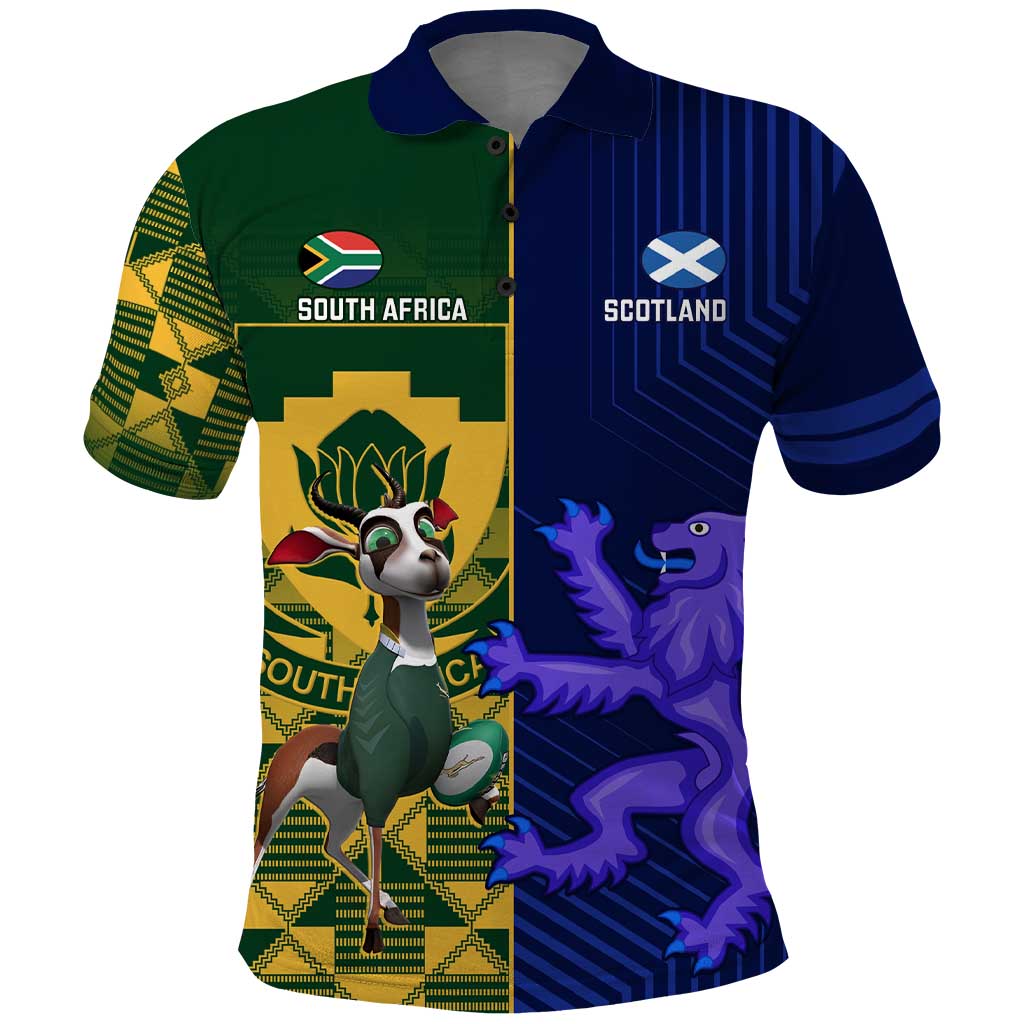 Custom South Africa And Scotland Rugby Polo Shirt Springboks Thistle Together