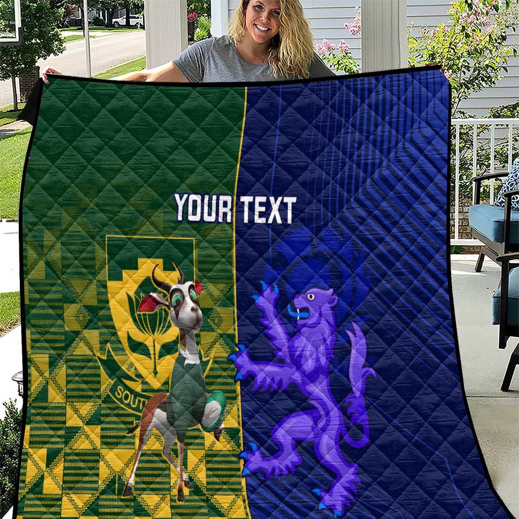 Custom South Africa And Scotland Rugby Quilt Springboks Thistle Together