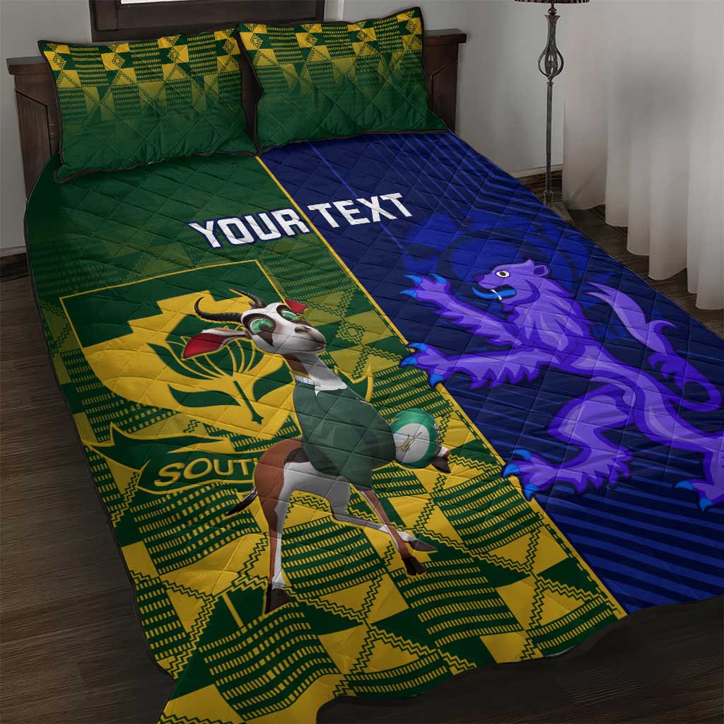 Custom South Africa And Scotland Rugby Quilt Bed Set Springboks Thistle Together