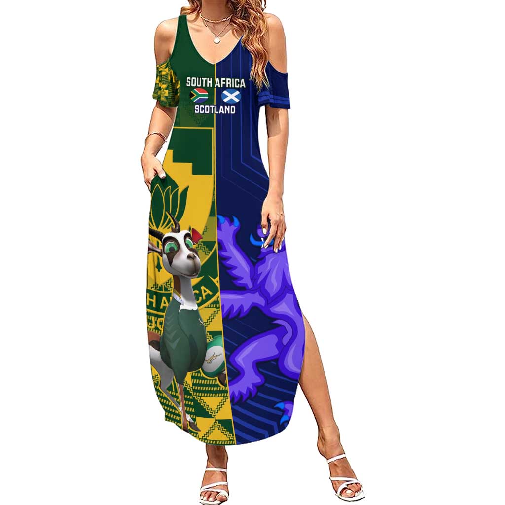 Custom South Africa And Scotland Rugby Summer Maxi Dress Springboks Thistle Together