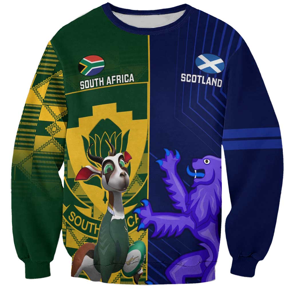 Custom South Africa And Scotland Rugby Sweatshirt Springboks Thistle Together