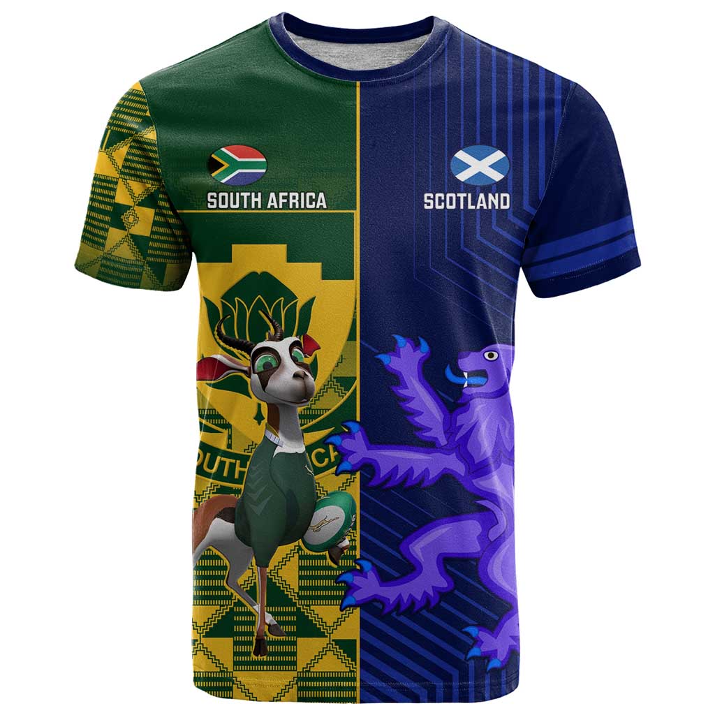 Custom South Africa And Scotland Rugby T Shirt Springboks Thistle Together