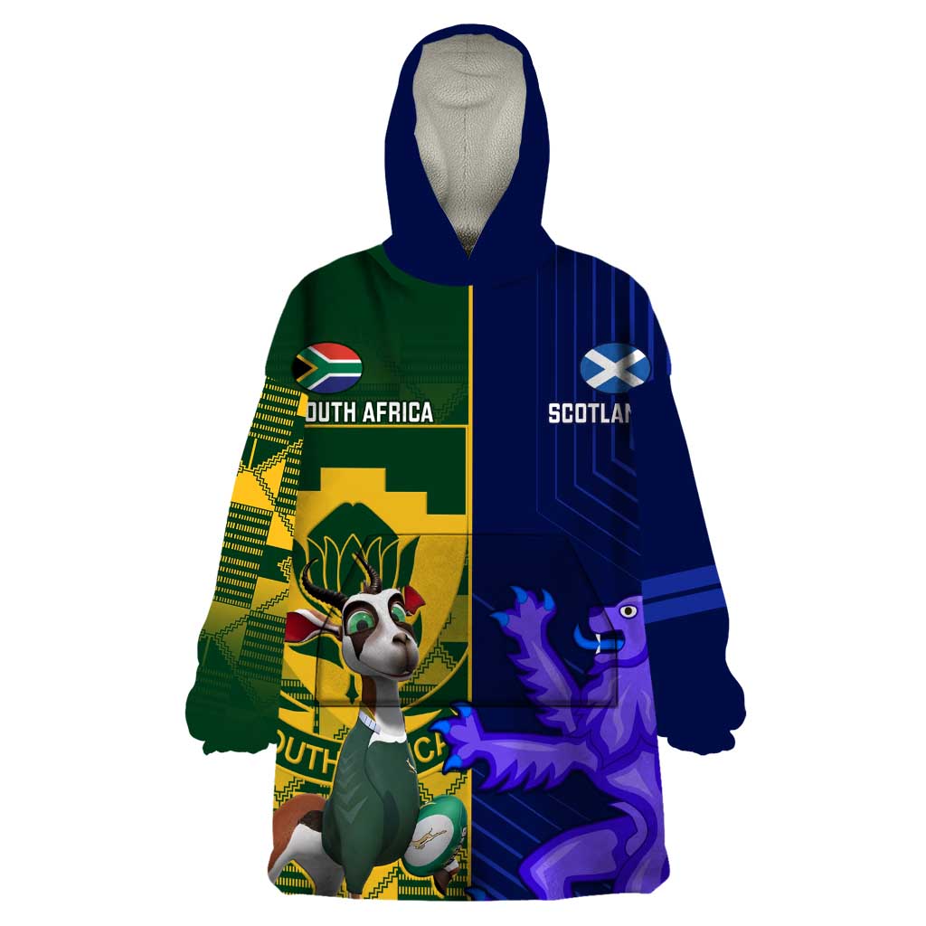 Custom South Africa And Scotland Rugby Wearable Blanket Hoodie Springboks Thistle Together